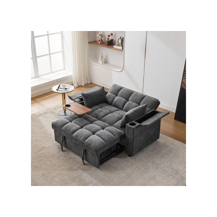 Canapé-lit avec port USB et Type-C table dappoint Accoudoir de rangement Dossier réglables canapé 2 places Gris 140 5x74 x82