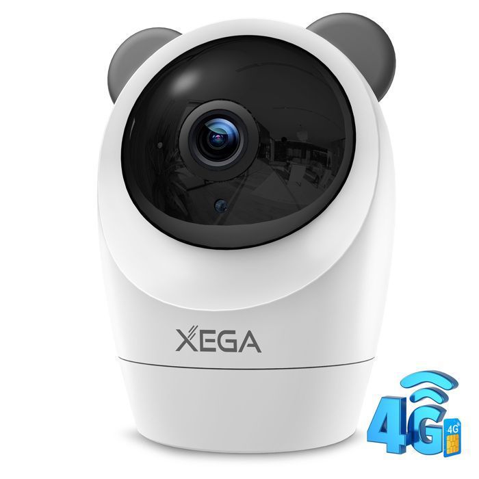 Xega Caméra Surveillance Intérieure 4G avec Carte SIM Sans WiFi 2K Enregistrement 24/7 Détection Mouvement Audio Bidirectionnel