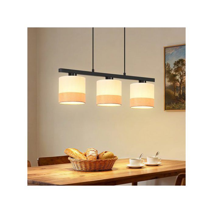 Suspension - NETTLIFE - 3 luminaires - Tissu blanc - Douille E27 - Métal