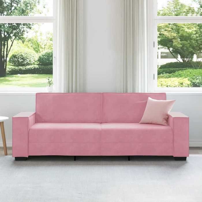 Canapé 3 places en velours - MANGO - Rose - 180 cm - Velours - 220x78x84 cm - Accoudoirs larges - Cadre en bois et métal Canapé 3 places en velours - MANGO - Rose - 180 cm - Velours - 220x78x84 cm - Accoudoirs larges - Cadre en bois et métal