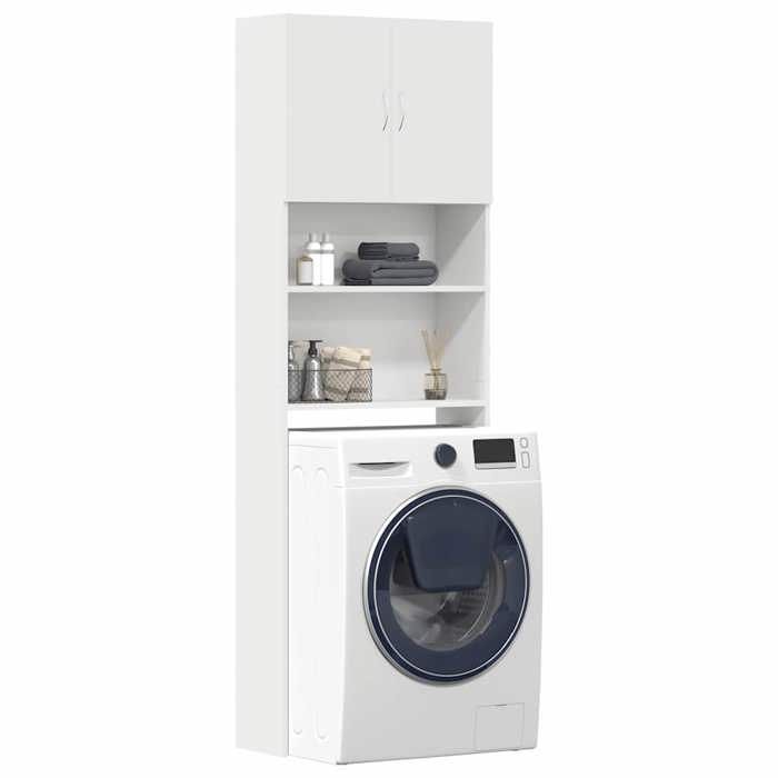 Meuble pour lave-linge - Happiness - Blanc - Bois dingénierie - 64x24x190 cm - Grand espace de rangement