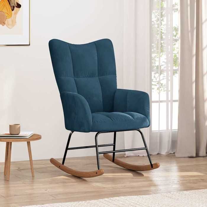 Promo 2026 Chaise à bascule 61x78x98 cm - rocking chair/Fauteuil de Relaxation Bleu Velours 5211