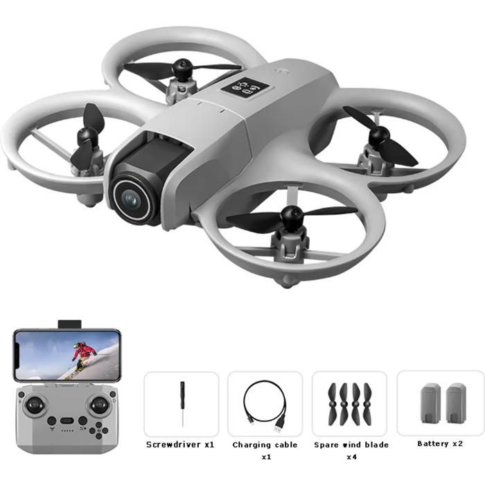 Drone Jouet Enfant Double Caméra 4K Objectif Réglable 180° Facile à Piloter Sécurité Anti-Choc Suspension Optique Contrôle APP