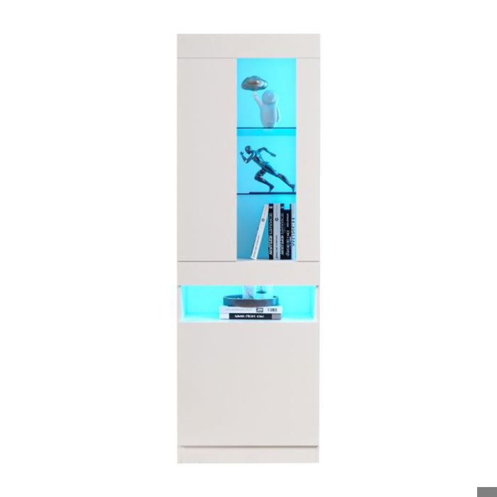 Vitrine LED 16 Couleurs Meuble de Rangement avec Éclairage Armoire à Étagères pour Salon Blanc