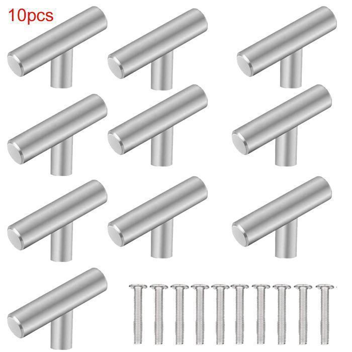 ElektraH Lot de 10 Poignée Meuble Cuisine - 60mm Poignée de Meuble Inox en Forme de T - Barre de Tiroir Placards Chambres & Armoire