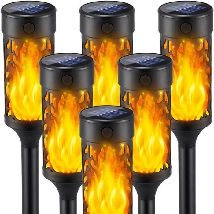 Lampe Solaire Flamme Exterieur 6 Pack Lampe Solaire Flamme Etanche Lumiere Torche Solaire pour Jardin Patio Chemins Pelouse