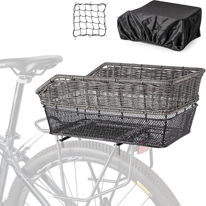 Panier de vélo arrière avec filet de chargement et une doublure épaisse pour vélo Gris