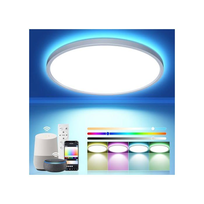 Dimmable LED Ceiling Light 36 W Light Lamp with RGB Backlight Flat Square Ceiling with Remote Control for Bedroom Living Dimmable LED Ceiling Light 36 W Light Lamp with RGB Backlight Flat Square Ceiling with Remote Control for Bedroom Living