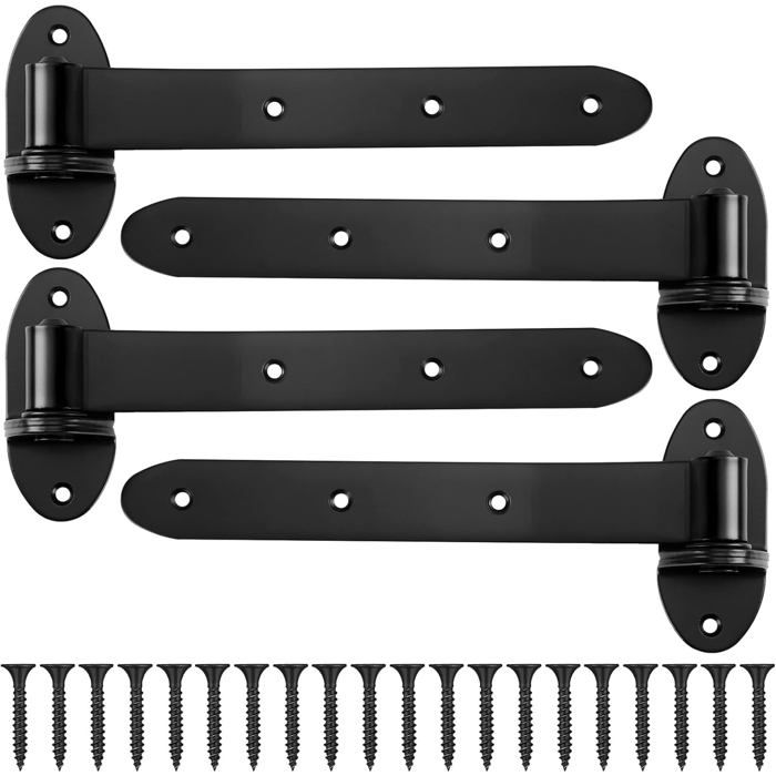 Lot de 4 charnières de portail en T 30 cm goupille amovible acier noir vis incluses pour porte et clôture