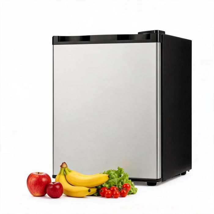 Mini réfrigérateur compact & silencieux 45L porte inox 0–10°C éco. Chambre/bureau/étudiant. Noir & Inox