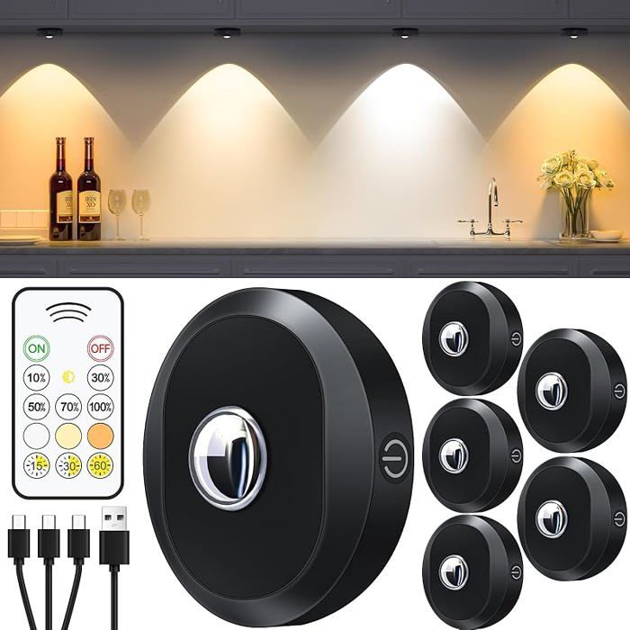 Rechargeable Spot sans Fil Led Vitrine avec Télécommande 3 Températures de couleur Fonction de 3 Températures d ECLAIRAGE DE MEUBLE