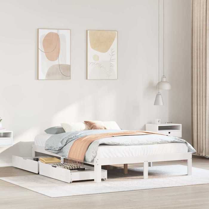 vidaXL Cadre de lit avec tiroirs sans matelas blanc 140 x 190 cm Sommier à lattes inclus