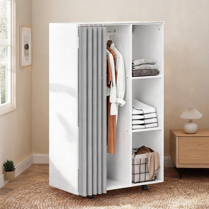 Armoire penderie mobile en panneau de particules blanc 3 compartiments ouverts - Blanc Panneau de particules 80 x 40 x 128 cm