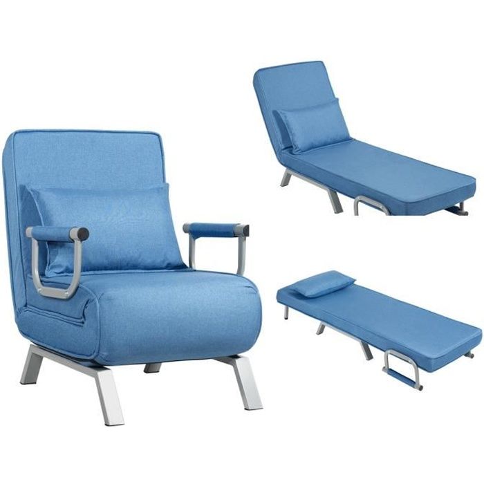 COSTWAY Fauteuil Chauffeuse Canapé Lit Convertible Déhoussable Rembourée dEponge avec Oreiller Surface en Tissu 186x59x28CM