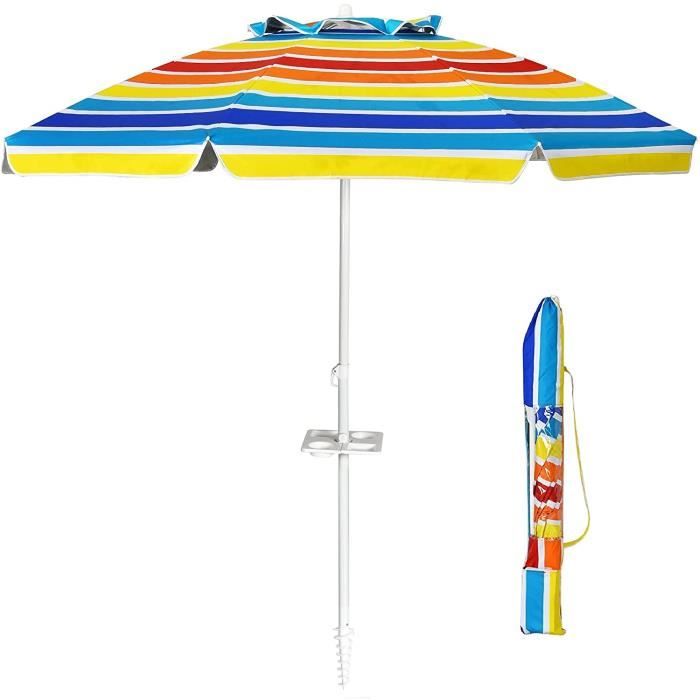 GIANTEX Parasol de plage de 220 cm avec ancrage et portegobelet