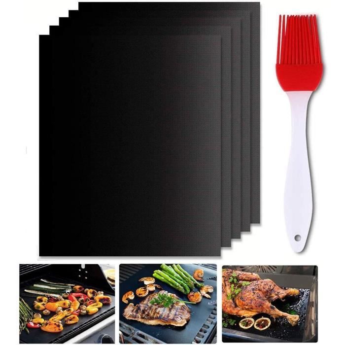 5PCS Tapis de Cuisson Anti-adhérent Tapis BBQ Barbecue Plaque Feuille de Cuisson Four 40 * 33cm pour Barbecue gaz Charbon électrique