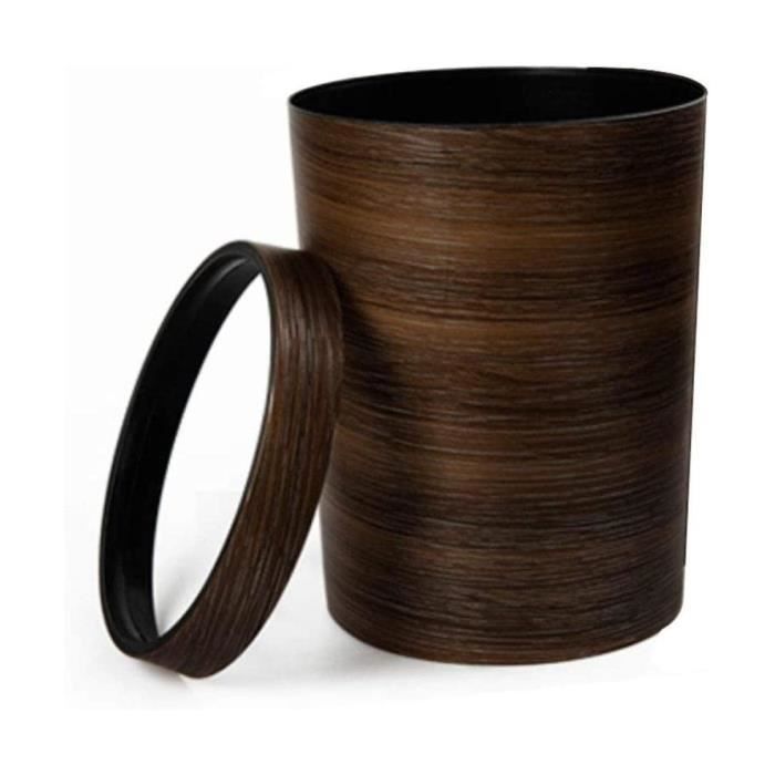 Poubelle Avec Couvercle Presse - Design Imitation Bois - 2L à 10L - Pour Salle De Bain, Cuisine Ou Bureau - 5