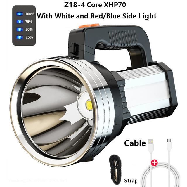 Lampe Torche LED 10 000 Lm Rechargeable USB - Noire - Ultra Puissante