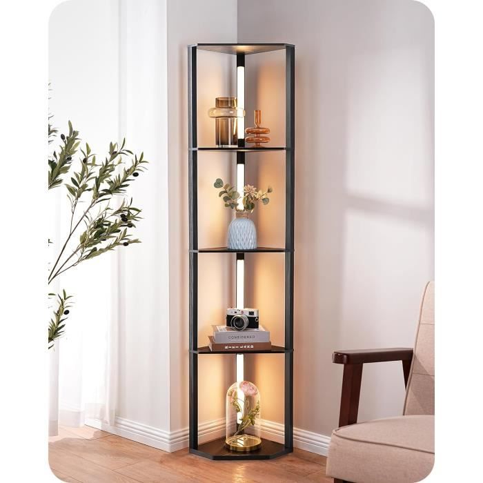 Lampadaire Sur Pied Avec étagères IPARTS EXPERT - 3 Températures De Couleur LED, Hauteur 158 Cm - Acier Et Bois Massif, Abat-jour Lin