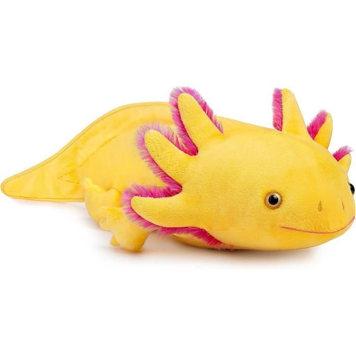 Peluche Axolotl 45cm Jouet en Peluche de Axolotl réaliste Bel Animal Cadeaux Mignons Jouets Éducatif interactif Confortable Jaune