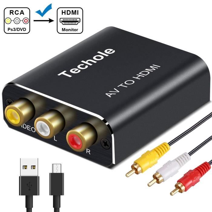 RCA vers HDMI Adaptateur Aluminium, Techole 3RCA Composite AV vers HDMI  Convertisseur Prise en Charge 1080P avec AV Câble et USB - Cdiscount  Informatique