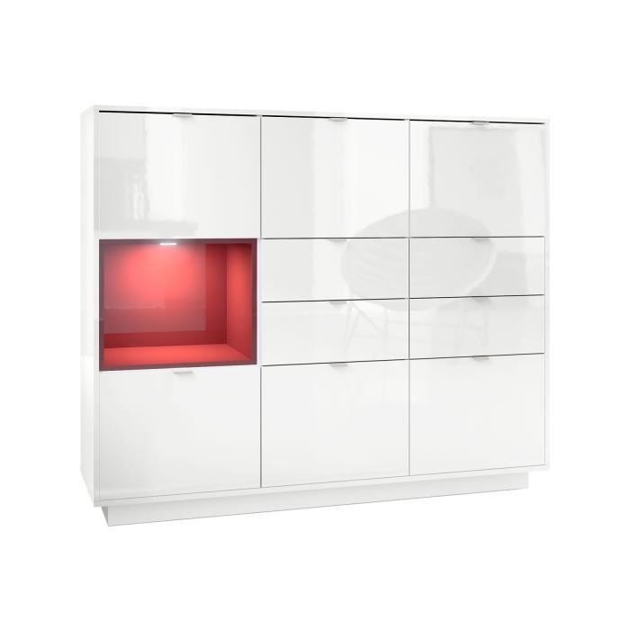 Vladon Buffet haut Armoire Metro V2 en Blanc haute brillance - façades avec une insertion en Bordeaux haute brillance Vladon Buffet haut Armoire Metro V2 en Blanc haute brillance - façades avec une insertion en Bordeaux haute brillance