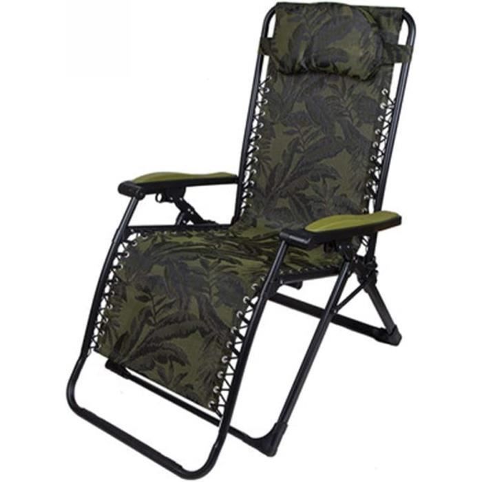 Chaise Longue Zéro Gravité Pliante - 2 Chaises - Inclinable - Confort Jardin/Plage - Hyfive Vert