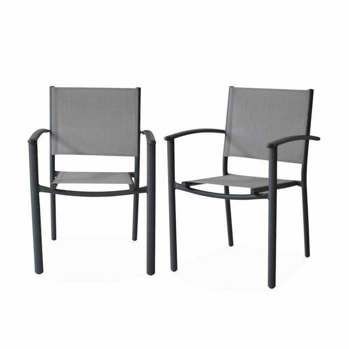 lot de 2 fauteuils de jardin empilables aluminium et textilène gris clair et anthracite sweeek