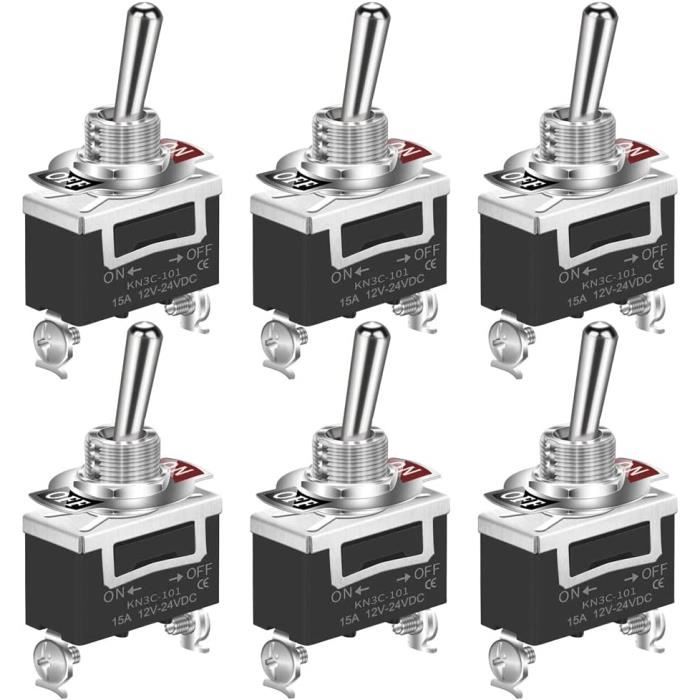 GUUZI 10A/12VDC, 6A/24VDC Heavy Duty Rocker Tuimelschakelaar SPST 2-pins Aan /Uit-Schakelaar Metalen Knuppel met Rode Vliegtuigveiligheidskap - 6 stuks