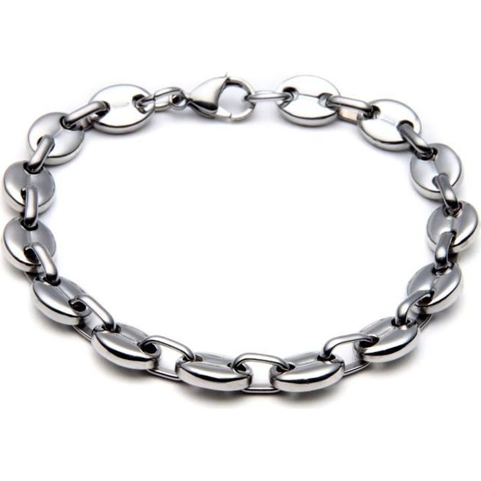 Bracelet Homme - Maille Grain De Café - Acier Inoxydable 316L - Argenté - Bijoux Neuf - Qualité Supérieure