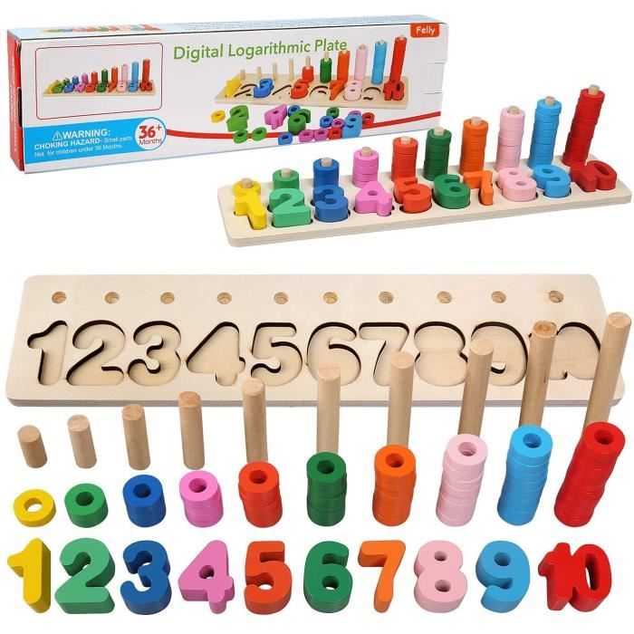 Felly Jouet Montessori 1 2 3 Ans Bebe Jeux Educatif Mathematiques Puzzles En Bois Apprendre Cdiscount Jeux Jouets
