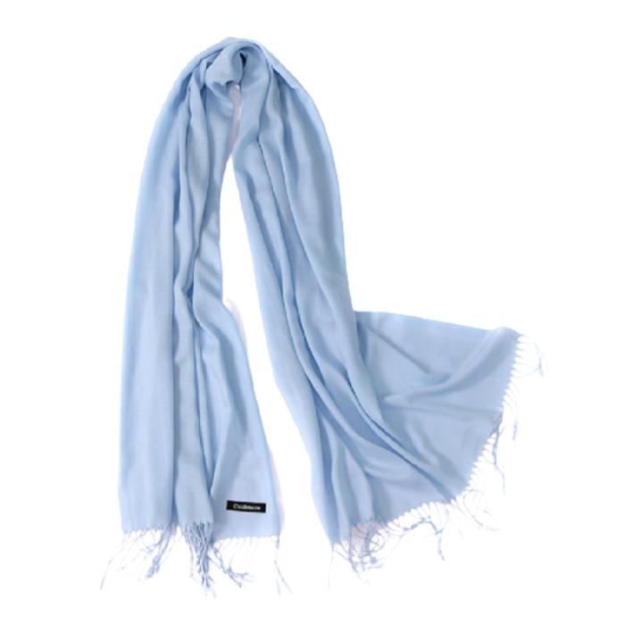 écharpe étole pashmina 70% et soie 30% bleu clair accessoire mode femme