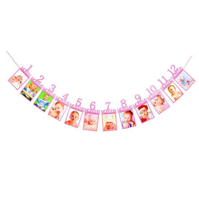 Bannière Photo 1er Anniversaire 12 Mois – Déco Fête Rose Gold Ou Bleue – 12 Cartes Pour Photos De Bébé – DIY Anniversaire