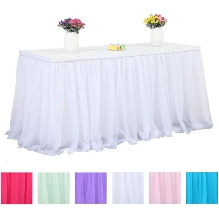 Tulle Jupe de Table Décoration Table pour Mariage Anniversaire Fête 6ft (1.83m*0.77m) Blanc