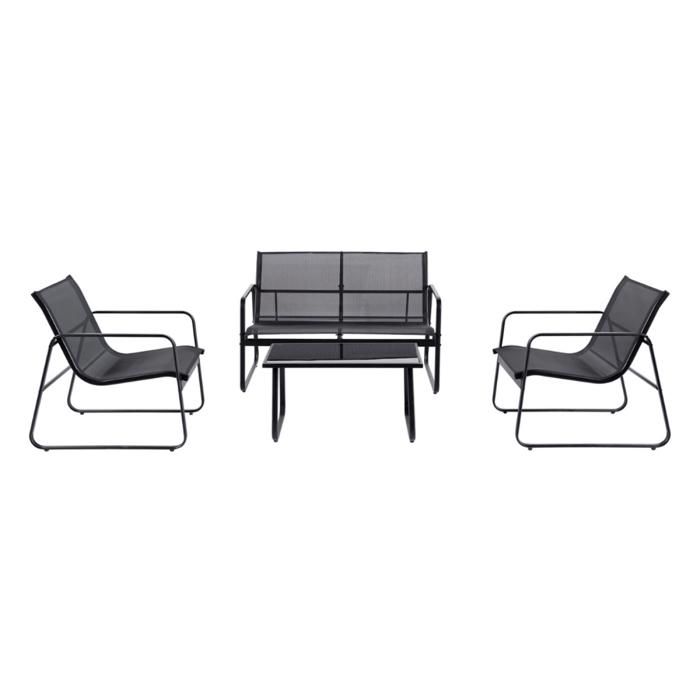 SINTRA - Salon de jardin avec canapé fauteuils et table basse rectangulaire noir en acier SINTRA - Salon de jardin avec canapé fauteuils et table basse rectangulaire noir en acier