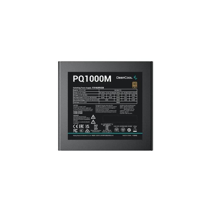 Alimentation PC DEEPCOOL PQ1000M 1000W – Gestion des câbles – 3x PCIe – Noir