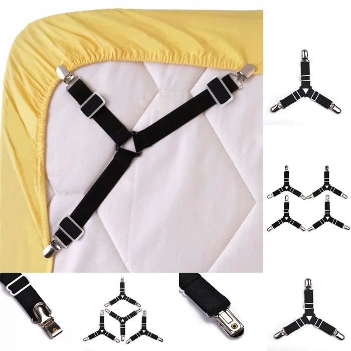 4pcs Triangle Attache de Draps Élastique Pince Clip Tendeur pour Matelas Couverture Lit
