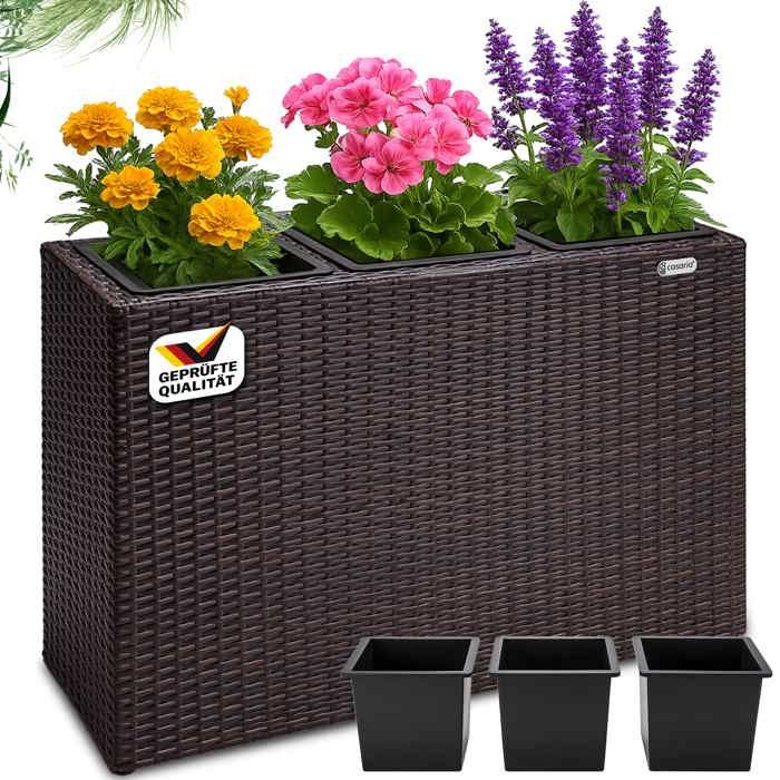 Bac à fleurs polyrotin noir 3 compartiments pot intérieur 83x305x60 cm pot de fleurs bac vertical intérieur extérieur