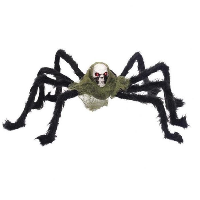 Halloween Araignee Decor Giant Horror Plush Spider Accessoires Avec La Tete De Crane Verte Pour La Fete Cdiscount Maison
