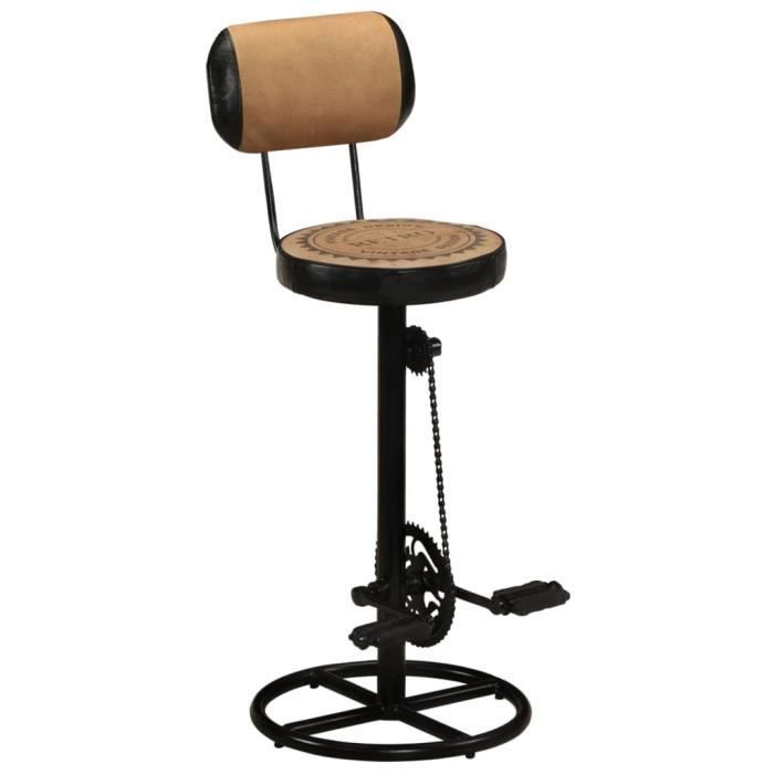 Tabouret de bar - DILWE - Lot de 2 - Cuir chèvre véritable - Pédales de vélo - Marron et noir