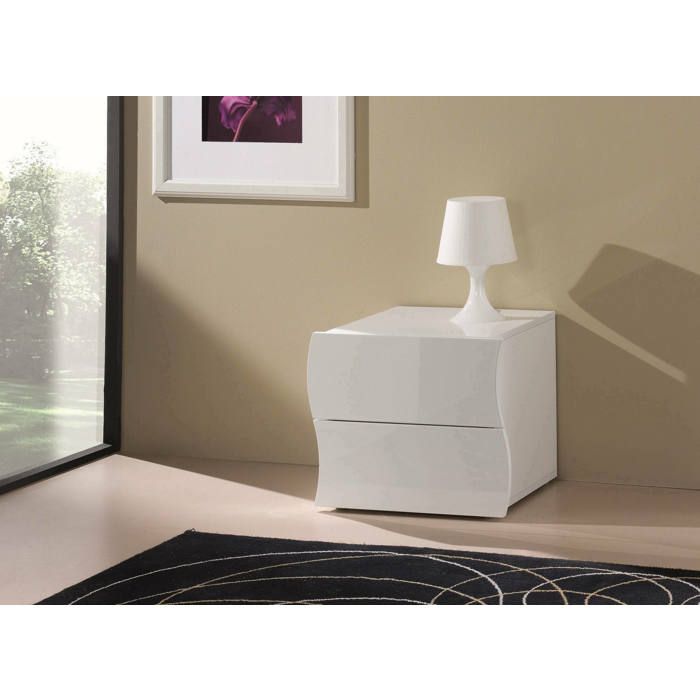 Dmora - Table de chevet Edoardo 50x40h41 3 cm Blanc brillant Panneau effet bois Dmora - Table de chevet Edoardo 50x40h41 3 cm Blanc brillant Panneau effet bois