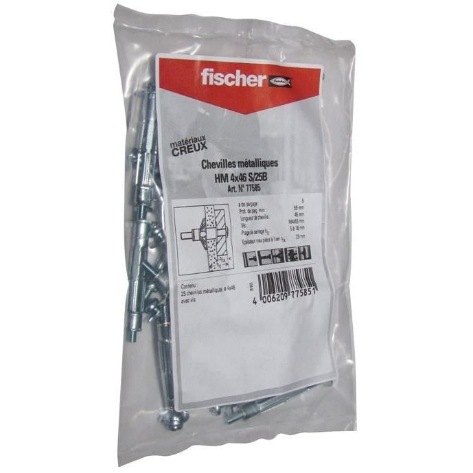 Sachet de 25 chevilles FISCHER pour corps creux HM avec vis métrique Ø / Longueur au choixTaille:Ø 4 46 mm - vue 2