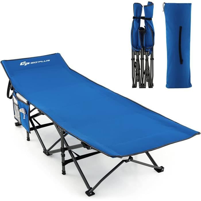 Outsunny Lit de camp pliant pour deux personnes 193 cm - Lit de camp double portable extérieur - Grand lit de couchage militaire - Avec sac de transport - Bleu