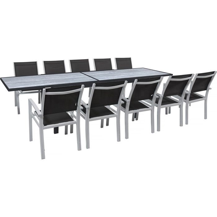 Table extensible et chaises de jardin en aluminium Lagos - 200/320 x 105 x 76 cm - 10 chaises - Noir Table extensible et chaises de jardin en aluminium Lagos - 200/320 x 105 x 76 cm - 10 chaises - Noir