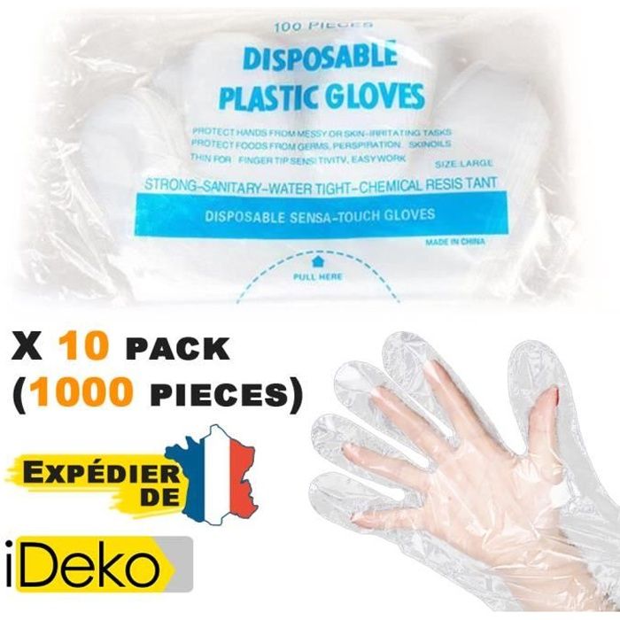 1000 PC Lot de 500 1000 Jetables Protection des Mains Transparent Plastique pour Cusine Menage Bricolage Nettoyage Aliments