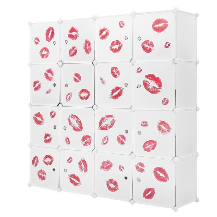 Langria Armoire Penderie Modulable 16 Cubes Meuble Rangement