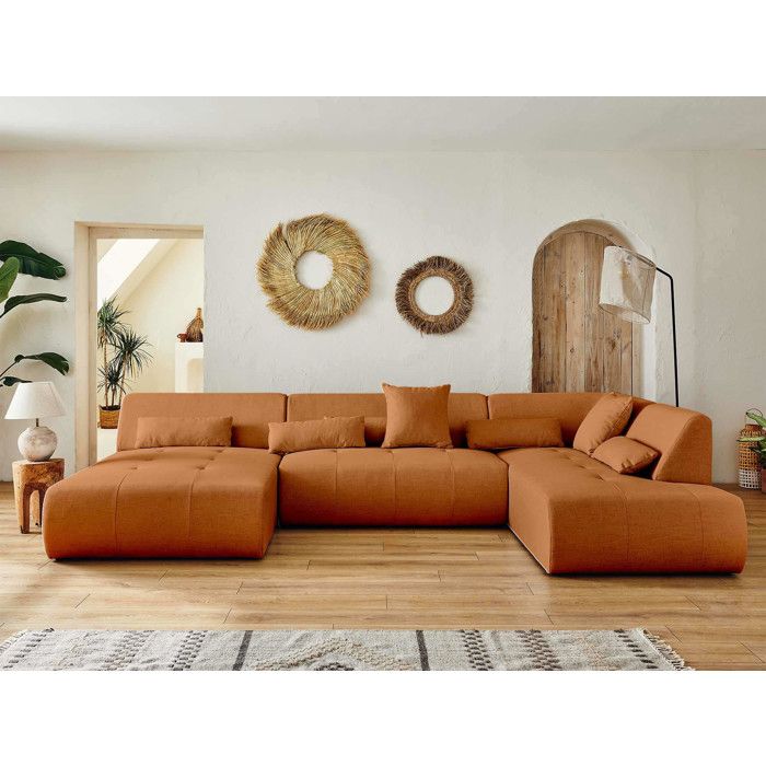 Onyx - canapé panoramique dangle droit 7 places - en tissu - Rouille