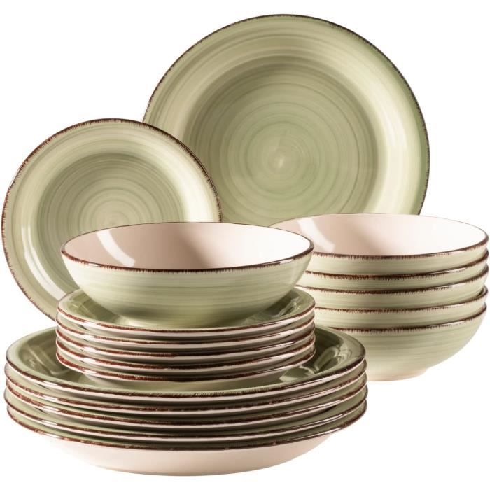 Ensemble de vaisselle MÄSER Bel Tempo II Lot de 18 assiettes en céramique peinte à la main pour 6 personnes au look vintage moder Ensemble de vaisselle MÄSER Bel Tempo II Lot de 18 assiettes en céramique peinte à la main pour 6 personnes au look vintage moder