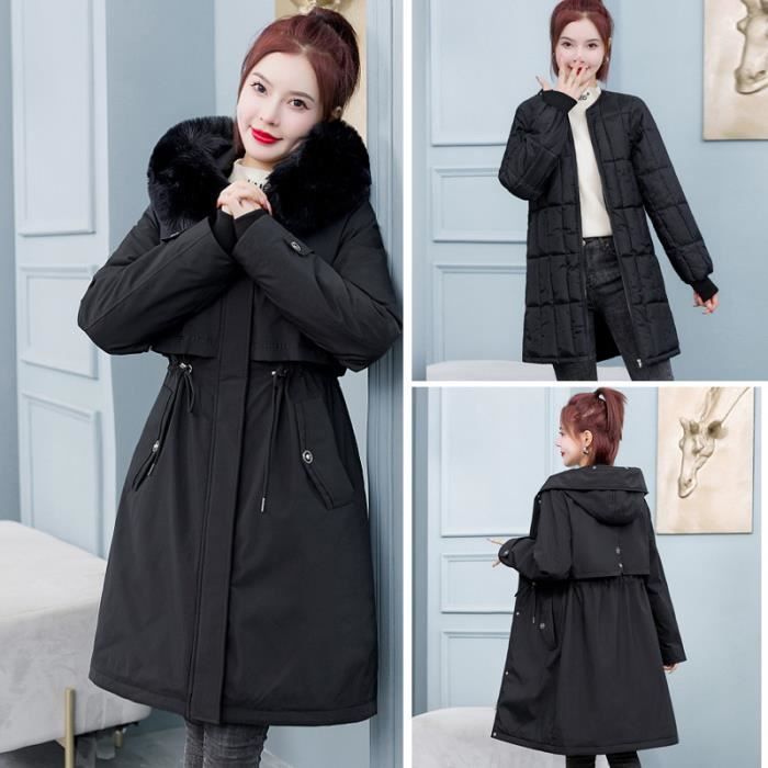 Veste thermique a capuche d hiver pour femme Parker 3 en 1 Doublure amovible Noir Noir Cdiscount Pret a Porter