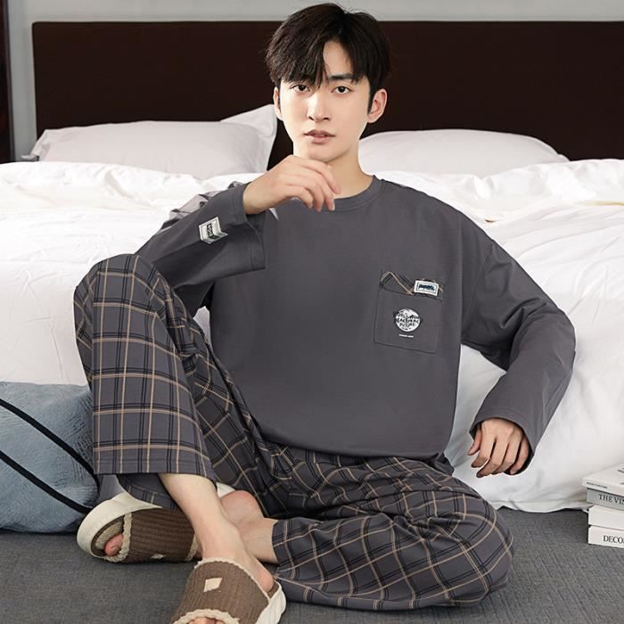 Pyjama Homme 2 Pi ces En Coton Col Rond Manches Longues
